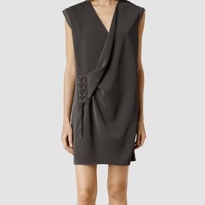 All Saints “Aures” Black Lace Tie Drape Mini Dress